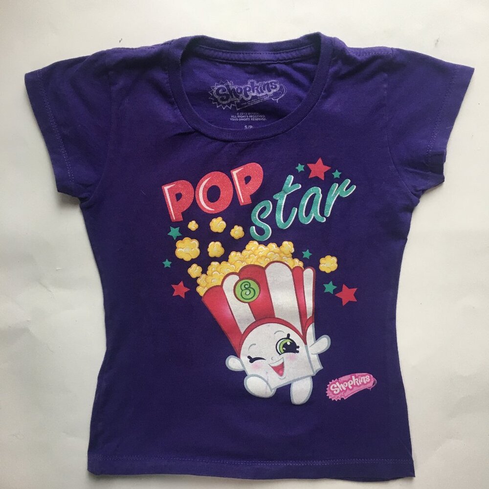 SHOPKINS Pop Corn Licensed Purple Shirt Tee T-Shirt 2013 Girls Size 6 Popcorn